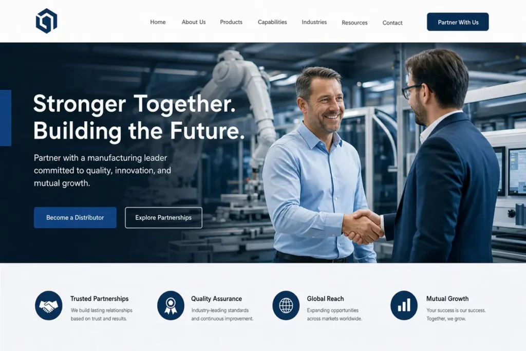 Strona WordPress dla firmy produkcyjnej z dystrybutorami