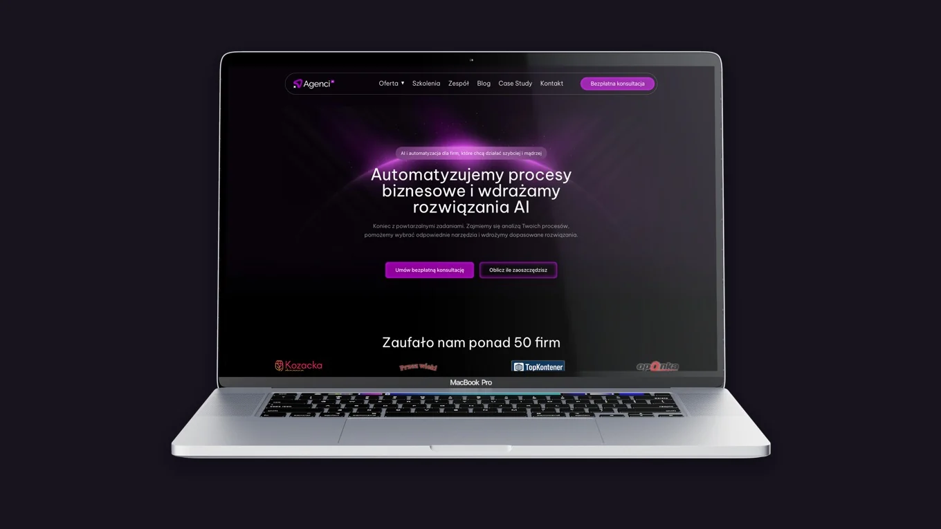 Strona AgenciAI na ekranie laptopa