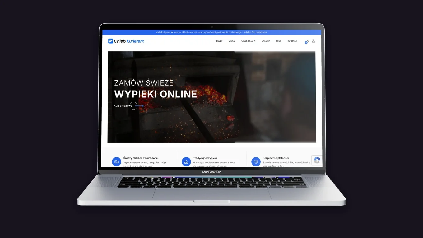 Strona Chleb Kurierem na ekranie laptopa
