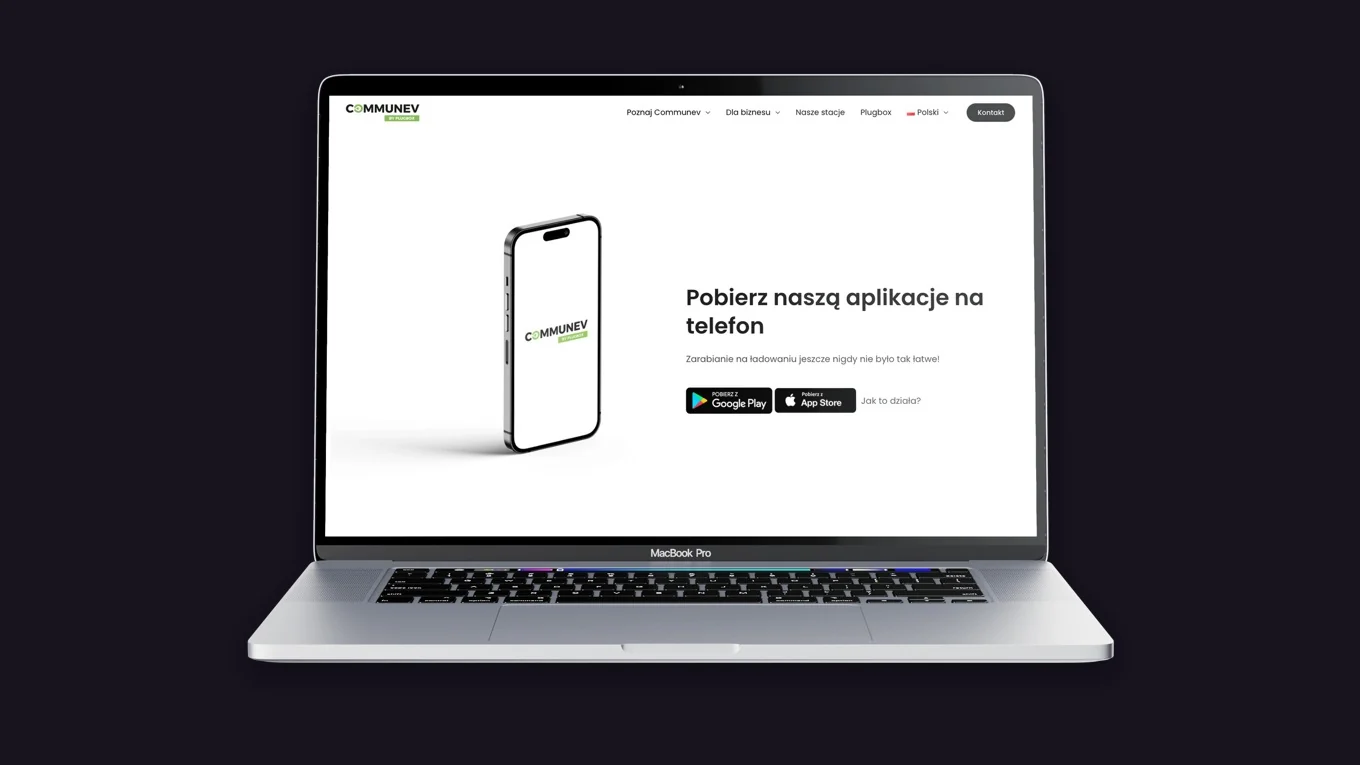 Strona CommunEV na ekranie laptopa
